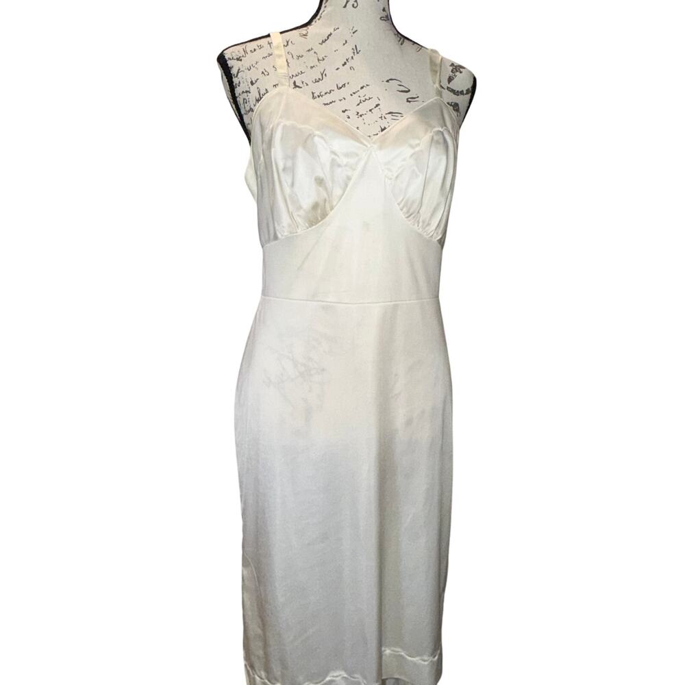 Vtg 60s Vincent White Slip Dress Nylon Bridal Lingerie 36 (S/M) Coquette